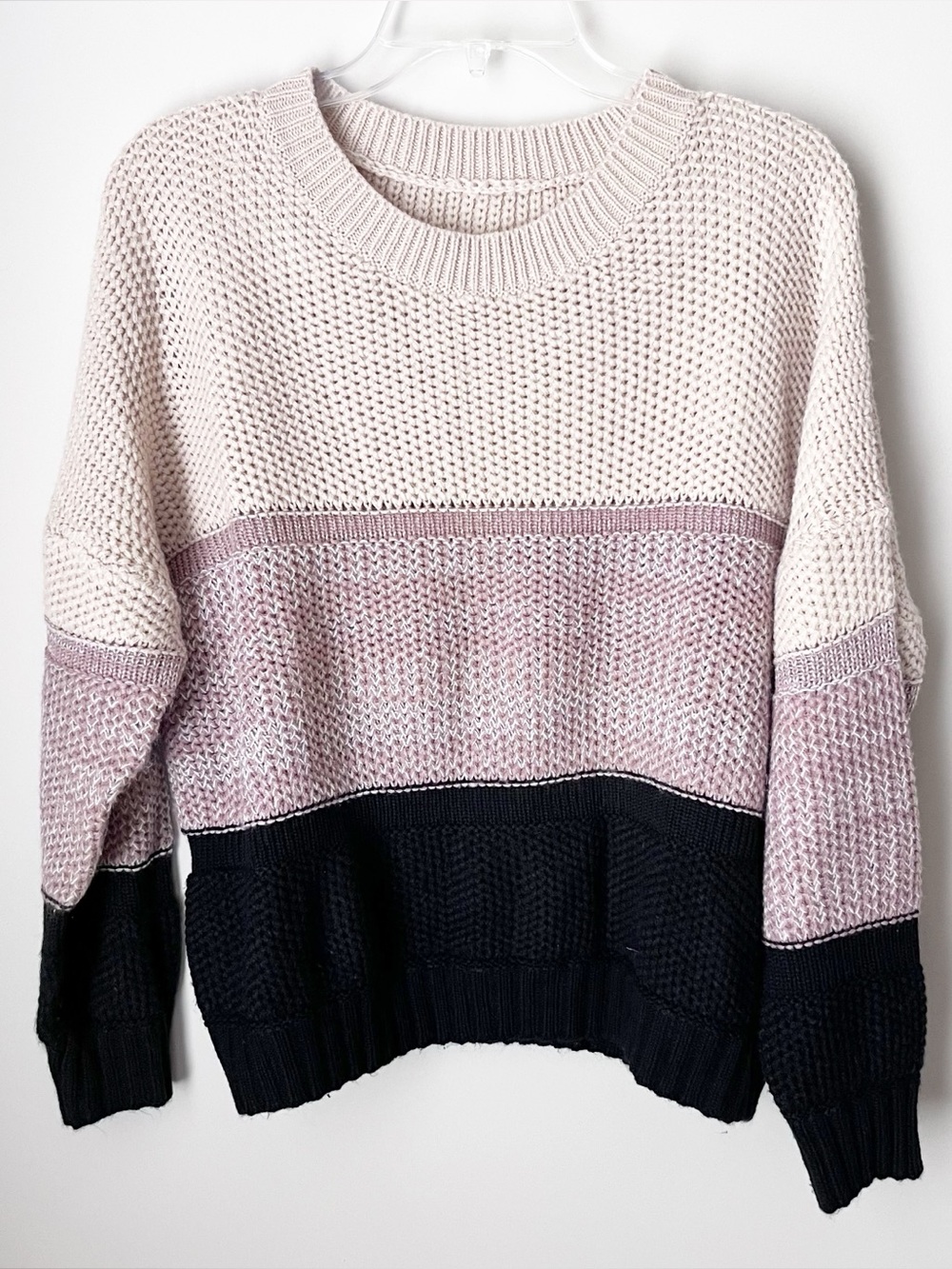 Oversized Slouchy Colorblock Crewneck Sweater - Pink, Cream & Black- Size Medium - Picture 1 of 9